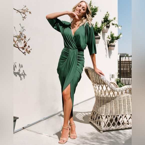 NEW Baltic Born Mimi Midi Dress Ruched Drape Plus Size 2X Hunter Green NWT - Picture 2 of 9